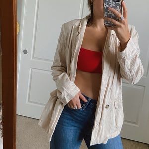 Linen blazer with shoulder pads